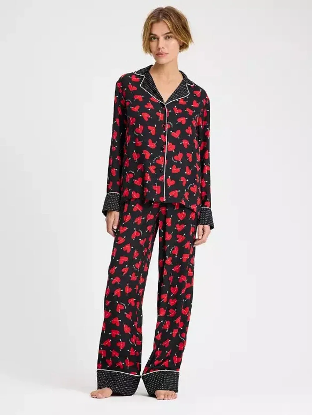 Kate Spade Cupid Hearts Satin Pajama Set w/ Hearts & Arrows, Size S - NOVELTY!